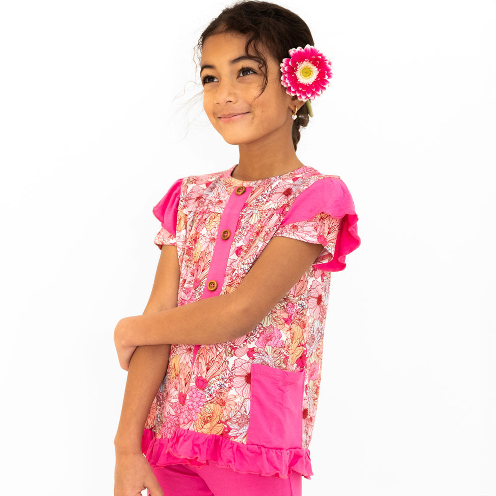 Journee Bamboo Short Sleeve Peplum + Legging Set